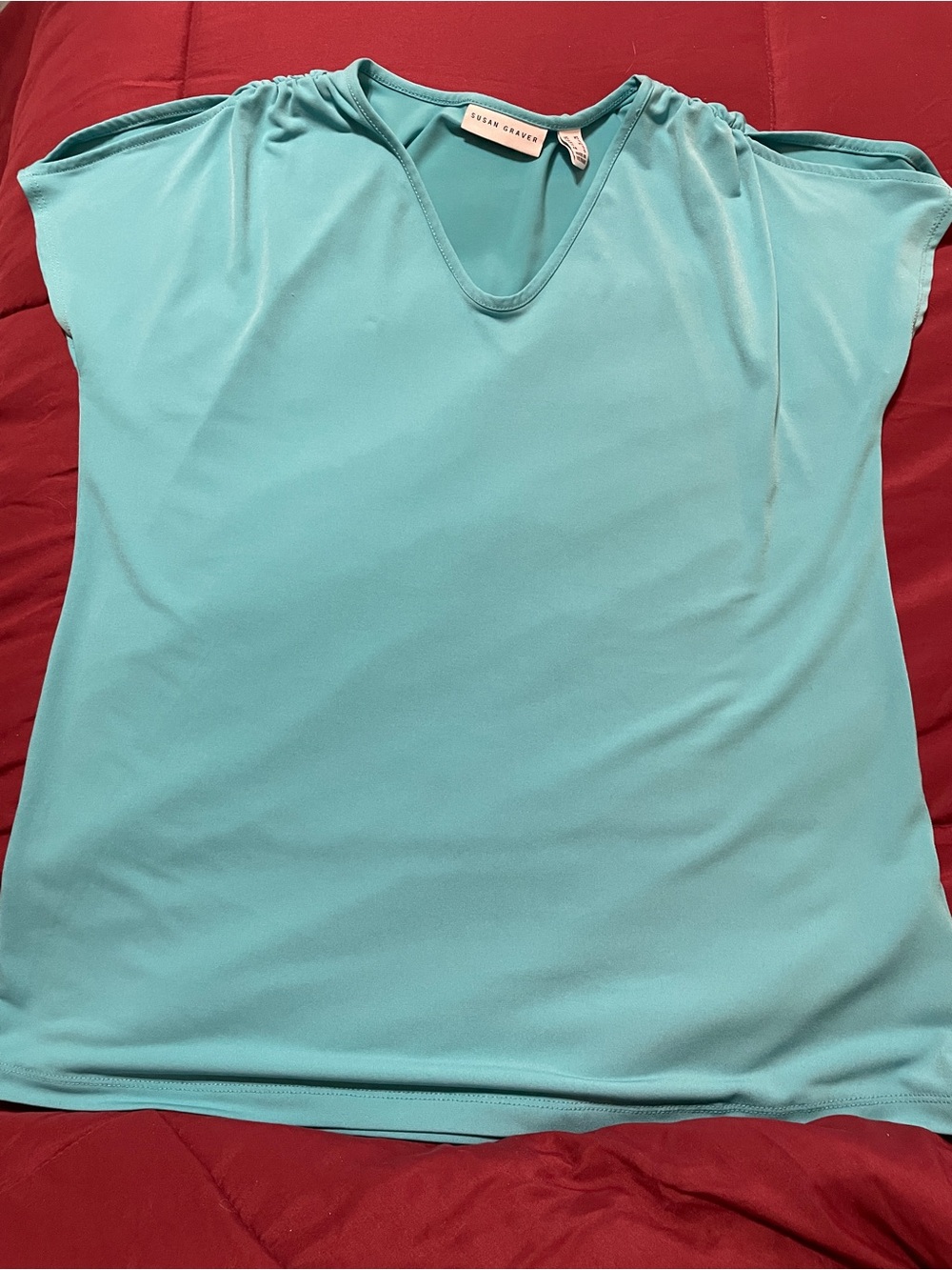 Susan Graver Teal Cold-Shoulder V-Neck Tank